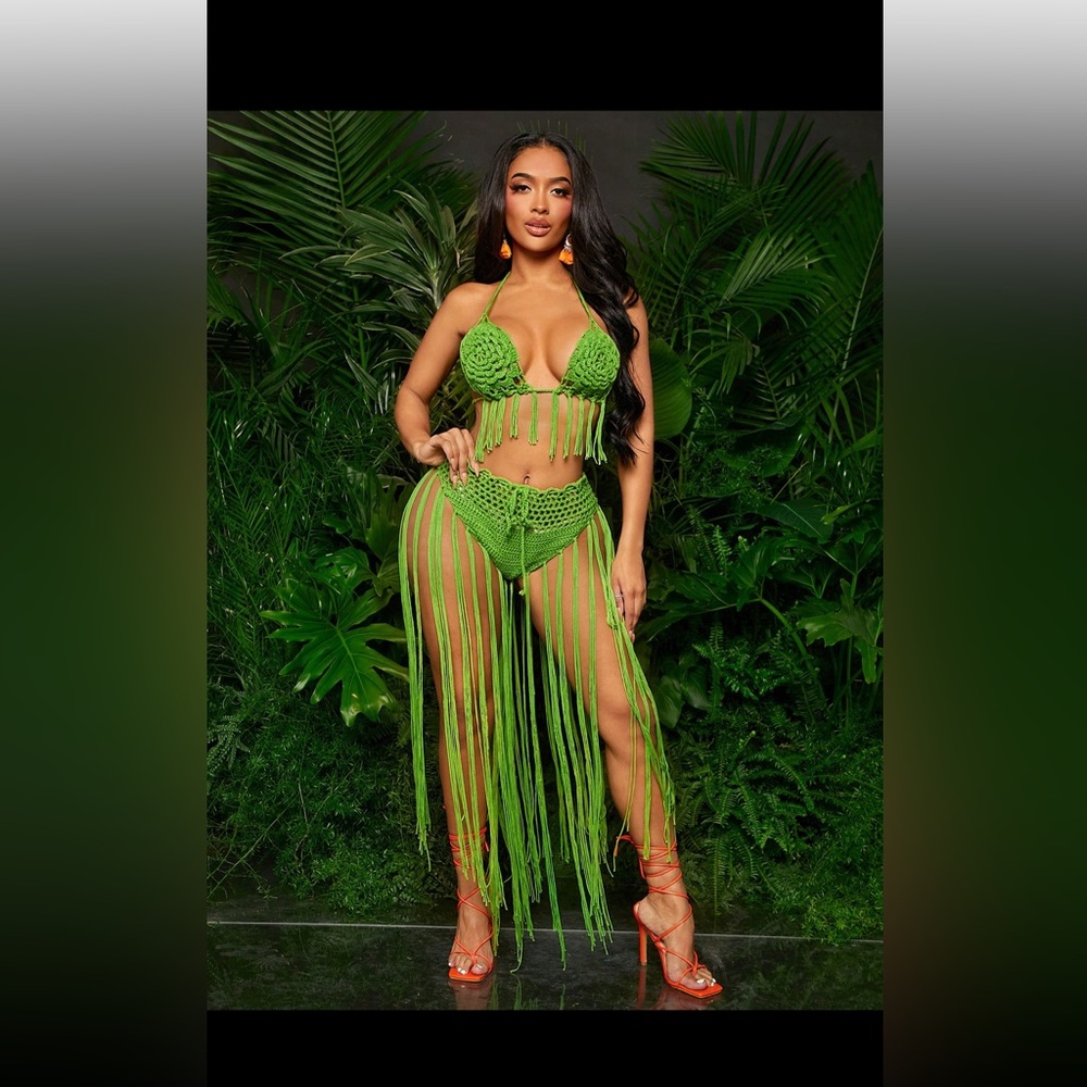 SHIEN SXY FRINGE HEM CROCHET COVER UP SET